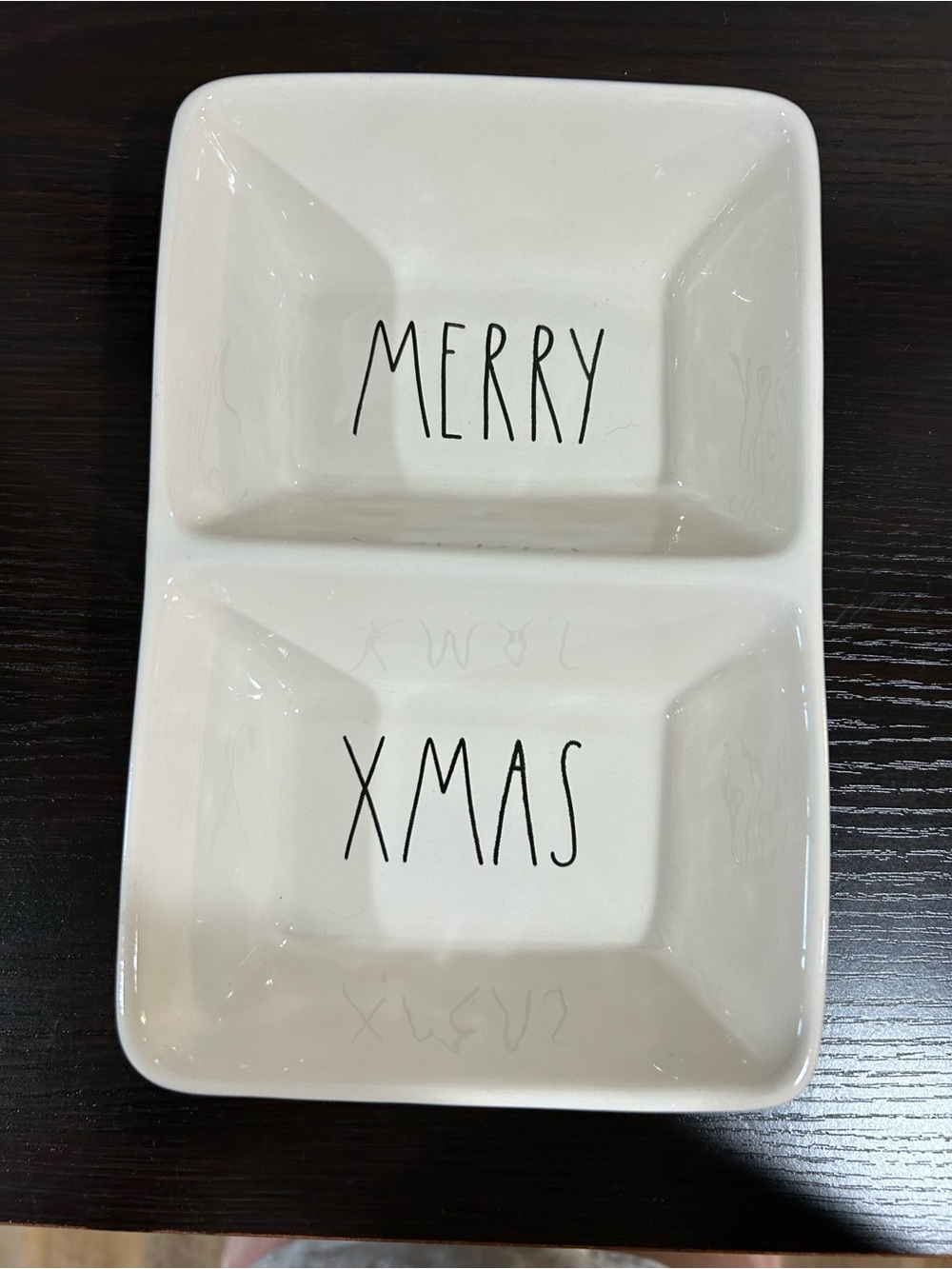 Rae Dunn Merry Xmas Merry Christmas Ceramic Divided Snack Tray